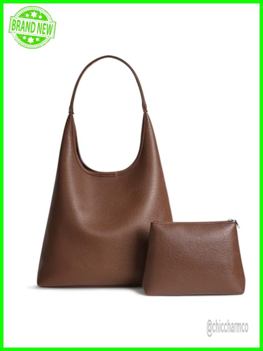 Large Slouchy Hobo Shoulder Bag Vegan Leather Everyday Purse 2-Piece Set